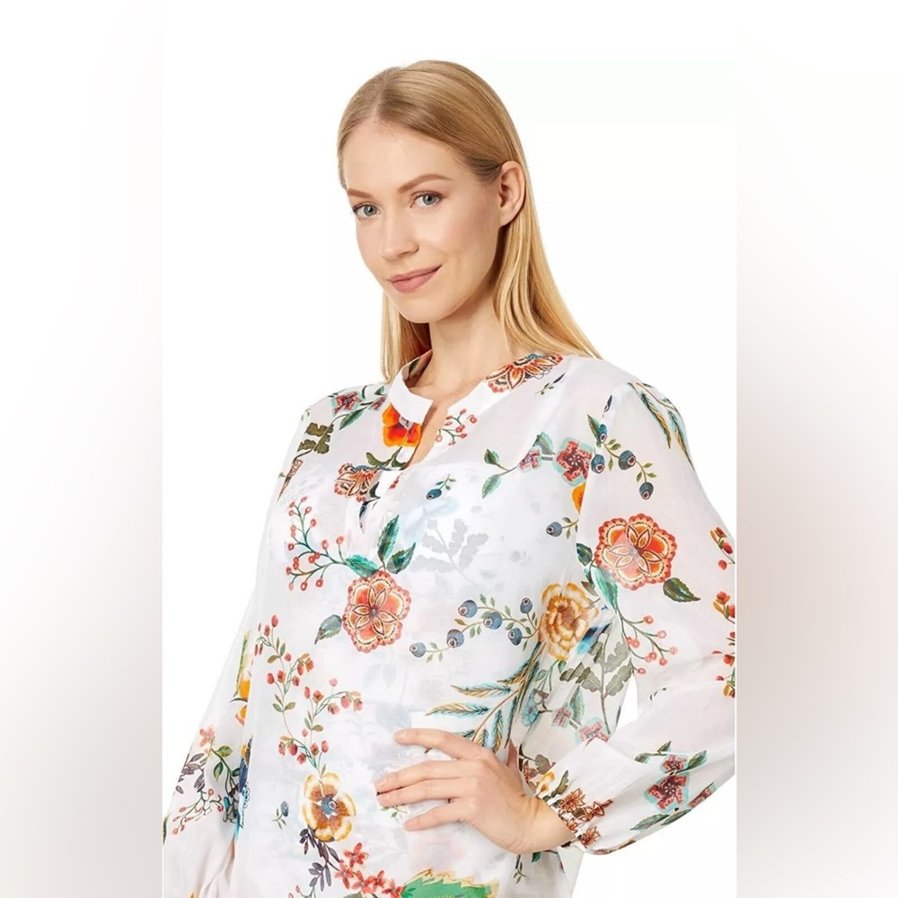 Johnny Was Ardella Dress/Cover up - Silk Blend - White Floral - Size Large - Picture 2 of 14